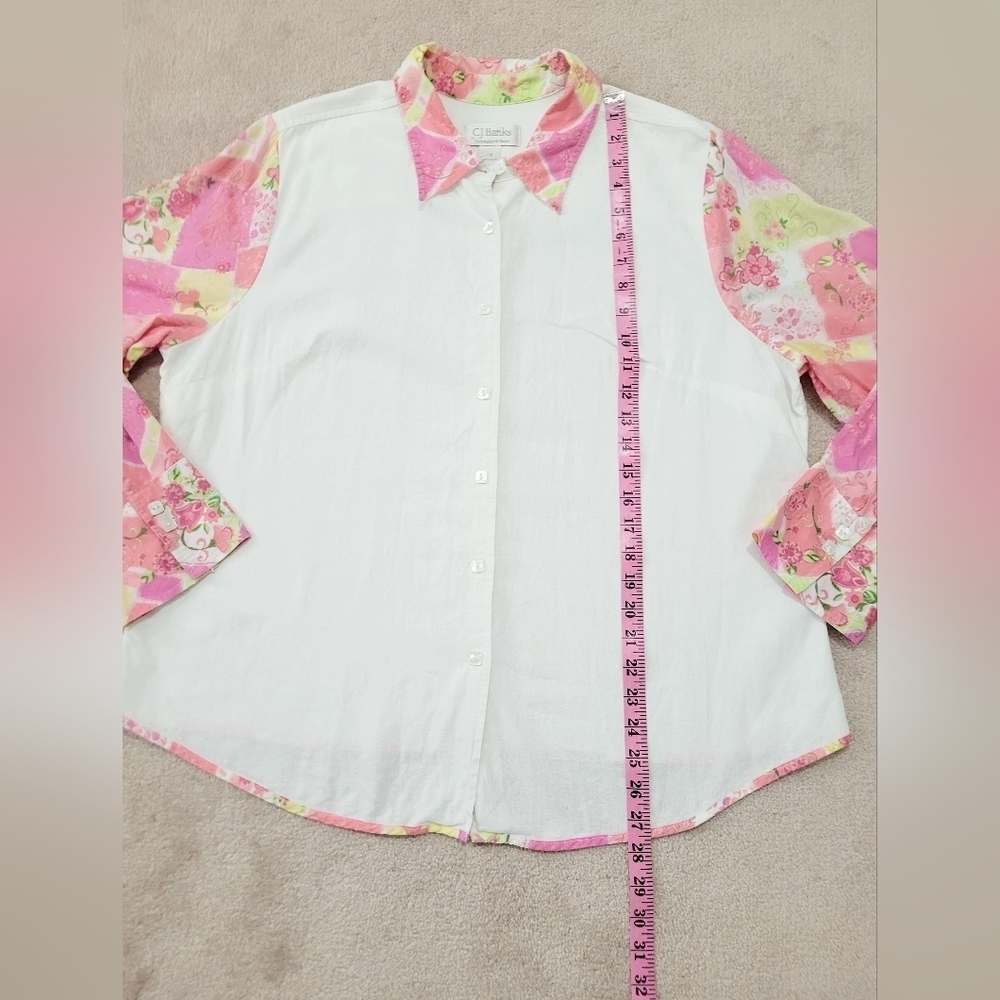 CJ Banks Vintage Women's Size 1X Linen Blend Button Front Shirt Floral Patchwork - Picture 9 of 13
